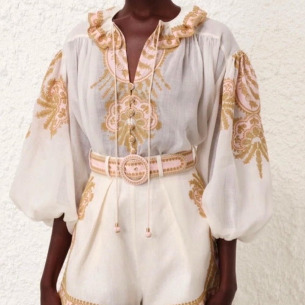 Zimmermann Cream and Gold High Waist Shorts Size 1